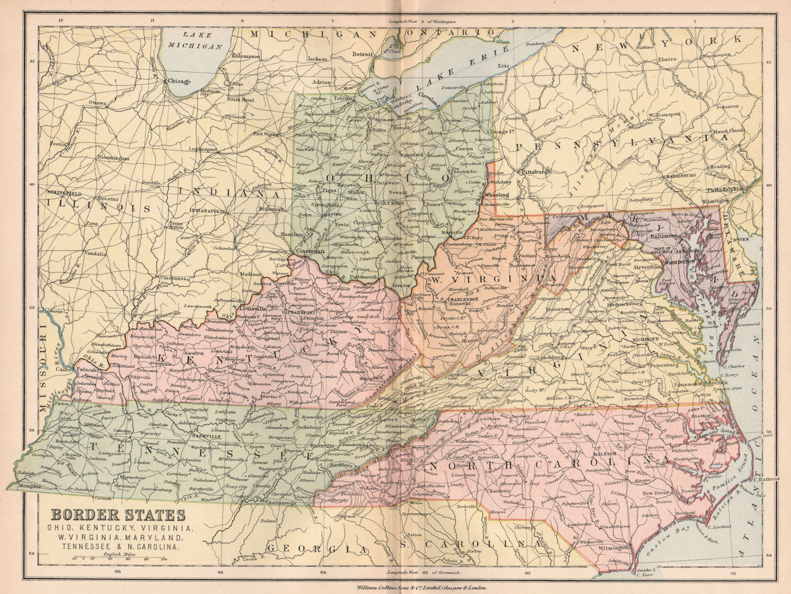 APPALACHIA. Ohio Kentucky Virginia WV Maryland Tennessee N Carolina 1878 map